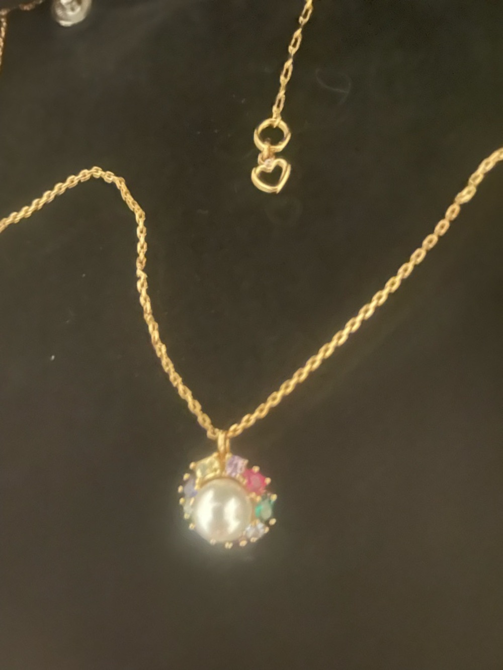 KATE SPADE Gold Pearl Necklace with Multicolor Gem Accents